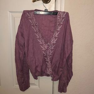 Crop top long sleeve purple/pink blouse